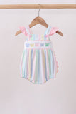 Rainbow stripe butterfly smocked ruffle bubble