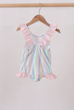 Rainbow stripe butterfly smocked ruffle one-piece swimsuit