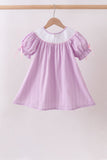 Lavender Smocked Embroidered Bow Jacquard Dress