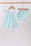 Blue Umbrella Smocked Bloomer Set