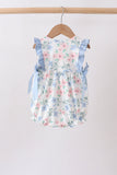Blue Floral Smocked Ruffle Bubble
