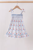 Blue Sailboat Smocked Dress