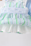 Green Stripe Smocked Bow Seersucker Bloomer Set