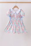 Blue Hydrangea Smocked Pearl Dress