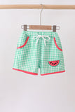 Red Watermelon Embroidered UPF Swim Trunks