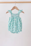 Sage Floral Smocked Bubble