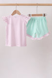 Purple Ice Cream Plaid Embroidered Set