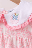 Pink Rose Apple Embroidery Ruffle Dress