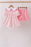 Pink Rose Apple Embroidery Ruffle Dress