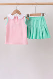 Pink apple bow embroidery skorts set