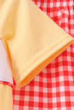 Mustard Character Plaid Embroidered Short Set