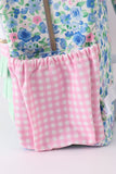 Blue Floral Character French Knot Ruffle Backpack