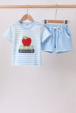 Blue Stripe Apple Book Appliqué Set