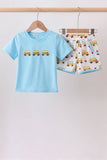 Blue Bus Embroidered Set