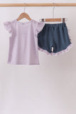 Purple Stripe Ruffle Set