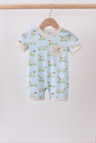 Blue Puppy Embroidered Pocket Romper