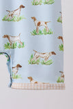 Blue Puppy Embroidered Pocket Romper
