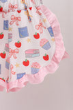 Pink Apple Embroidered Ruffle Set
