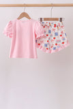 Pink Apple Embroidered Ruffle Set