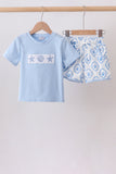 Blue Shells Embroidered Shorts Set