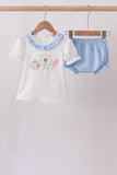 Blue Carousel Embroidered Bloomer Set