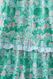 Green house floral Smocked Tiered Mom Dress