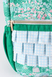 Green floral ruffle backpack