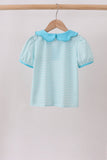 Blue Stripe School Bus Embroidered Top