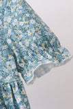 Teal Floral Lace Bow Dress