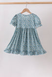 Teal Floral Lace Bow Dress
