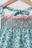 Green Floral Smocked Ruffle Shorts Set