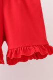 Red Apple Print Girls Shorts Set