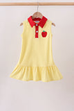 Yellow Apple Crayon Embroidered Ruffle Dress