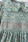 Green Floral Smocked Dress