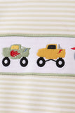 Monster truck embroidery stripe romper
