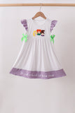 Purple Hocus pocus french knot ruffle dress