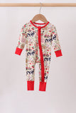 Maroon Farmland Bamboo Ruffle Zipper Romper