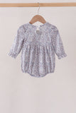 Navy Floral Bow Smocked Bubble