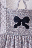 Navy Floral Bow Smocked Bloomer Set