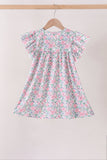 Blue Floral Smocked Ruffle Dress