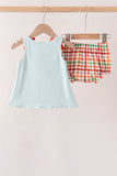 Blue Puppy Pumpkin Embroidery Gingham Bloomer Set