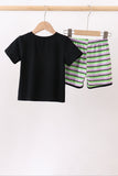 Black witch embroidery stripe shorts set