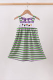 Purple witch embroidery bow stripe dress