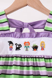 Purple witch embroidery bow stripe dress