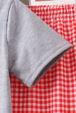 Grey character embroidery gingham pants set