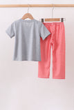 Grey character embroidery gingham pants set