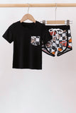 Black racing bamboo shorts set