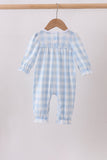 Blue Farm Embroidery Gingham Romper