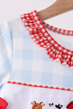 Blue Farm Embroidery Ruffle Gingham Dress