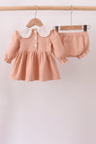 Coral Corduroy Smocked Bloomer Set
